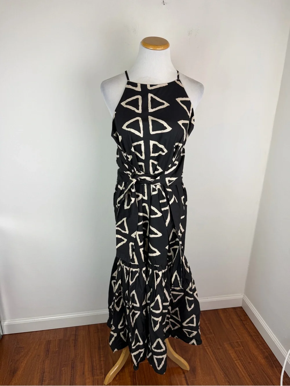 Anthropologie Corey Lynn Calter Keyanna Midi Dress Black Tie Waist Cotton Size M